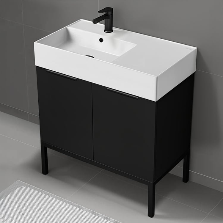 Nameeks DERIN593 Black Bathroom Vanity, Modern, Free Standing, 32 Inch